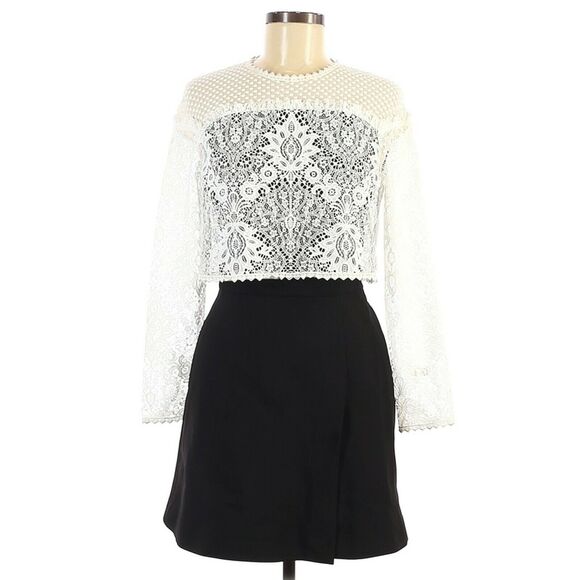 Maje Dresses & Skirts - MAJE Relim Optic Illusion long sleeve lace crewneck dress black ivory Sz 2 M NEW